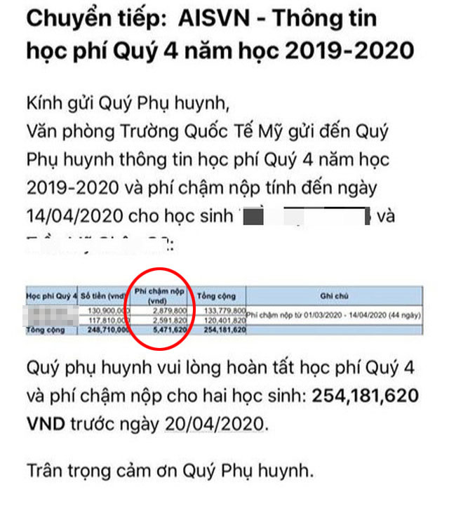 Thêm 1 trường Quốc tế có học phí gần 700 triệu đồng/năm yêu cầu đóng tiền học quý 4 dù đang nghỉ dịch, thậm chí phạt khi nộp chậm - Ảnh 1.