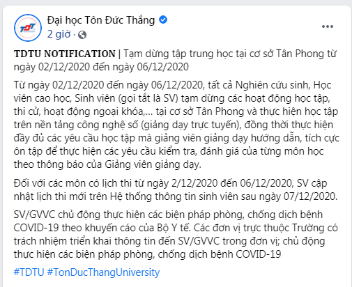 CẬP NHẬT: 1 trường đại học và 3 trường tiểu học ở TP.HCM thông báo cho học sinh nghỉ học trước diễn biến mới của dịch Covid-19 - Ảnh 1.