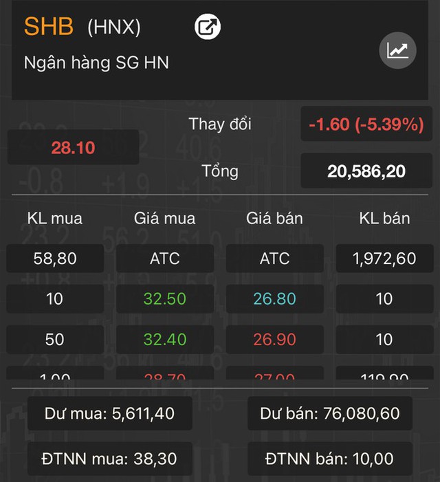 Cổ phiếu SHB có hiện tượng chất bán hiếm thấy - Ảnh 1.