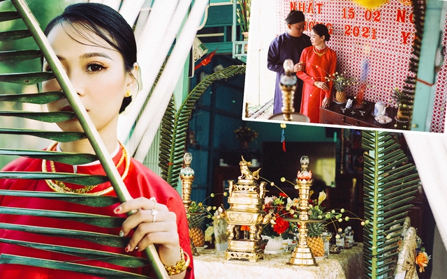 Gia đình phát mảng cỏ trong vườn cho con gái tổ chức hôn lễ: Phong cách đám cưới đậm chất miền Tây xưa, mặc áo dài đi guốc mộc đẹp xuất sắc! - Ảnh 2.