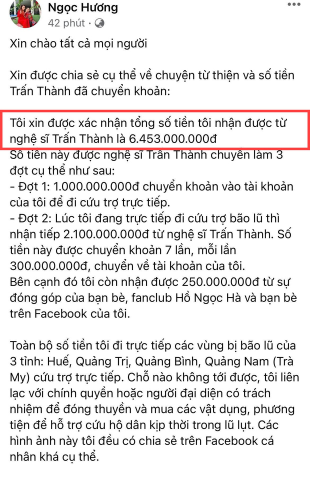  Mẹ Hà Hồ cuối cùng đã nói rõ về chuyện Trấn Thành chuyển 6,45 tỷ tiền cứu trợ miền Trung kèm hình ảnh, thông tin minh bạch - Ảnh 1.