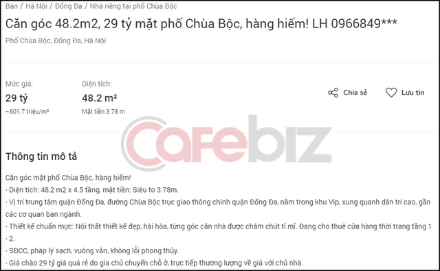 Lượng rao bán nhà phố Chùa Bộc tăng vọt, có căn lên tới 600 triệu/m2 - Ảnh 1.