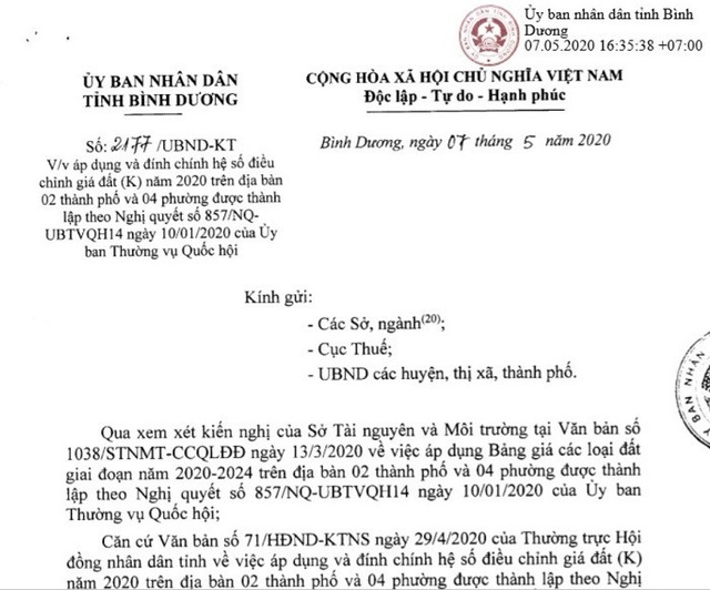 Bình Dương áp dụng, đính chính bảng giá đất 2 thành phố mới thành lập - Ảnh 1.