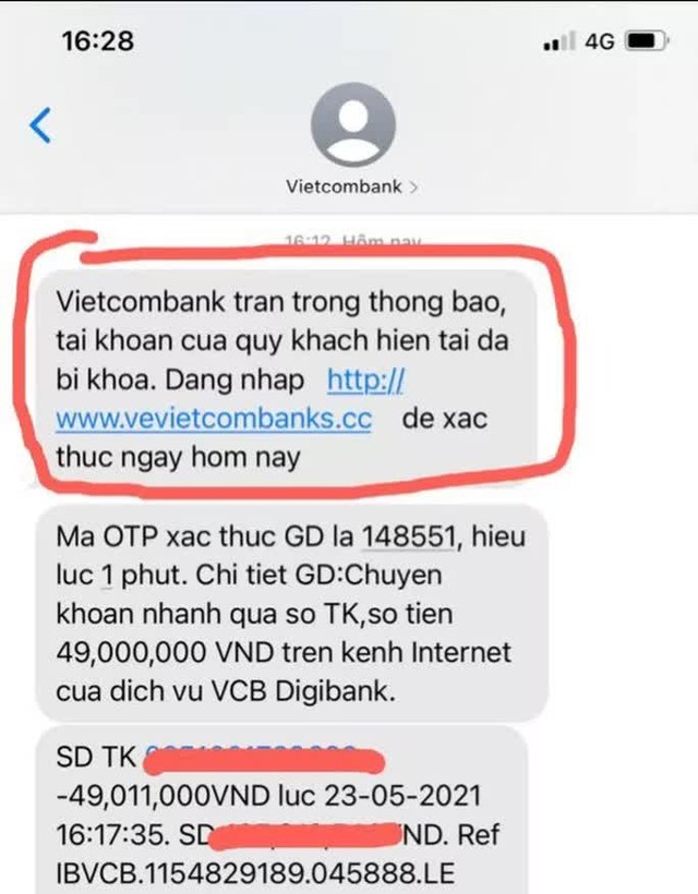 Mất gần 50 triệu đồng sau tin nhắn “tài khoản ngân hàng đã bị khoá” - Ảnh 1.