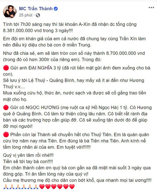 Trấn Thành và 6,45 tỷ tiền từ thiện: Tiền thì đã rõ về đâu nhưng công chúng vẫn ngạc nhiên hỏi Sao chơi tệ với Thủy Tiên thế? - Ảnh 1.