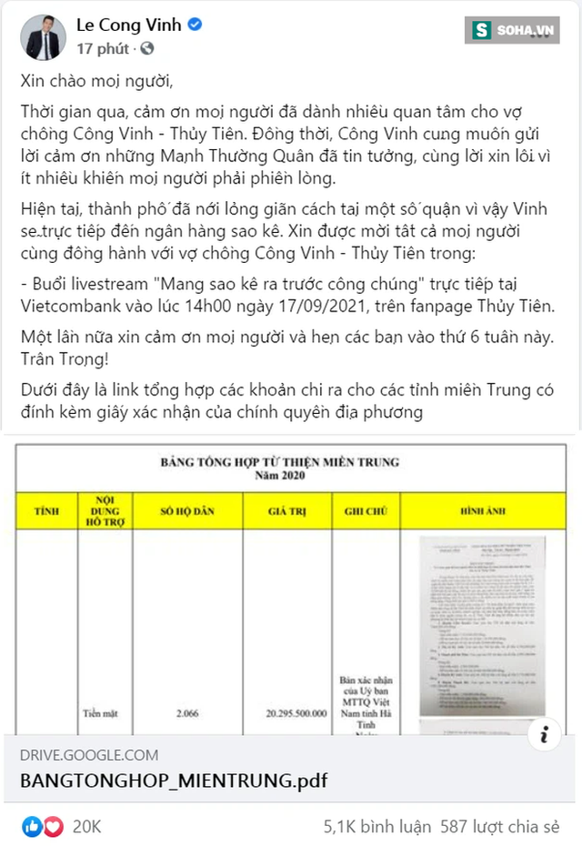 Phòng giao dịch Vietcombank sẽ là sân khấu livestream sao kê của Công Vinh Thủy Tiên - Ảnh 1.