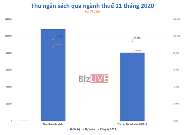 Thu ngân sách nhà nước 11 tháng đạt gần 1,1 triệu tỷ đồng, duy nhất khoản thu từ sử dụng đất tăng cao - Ảnh 1.