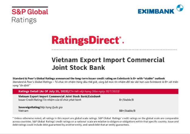 S&P Global Ratings giữ nguyên mức tín nhiệm đối tác dài hạn của Eximbank - Ảnh 1.